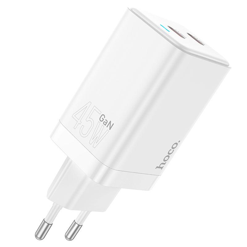 Сетевое зарядное устройство для ноутбука Hoco N23 GAN USB 2xType-C PD45W быстрая зарядка 3A EU (398765928572) - фото 2