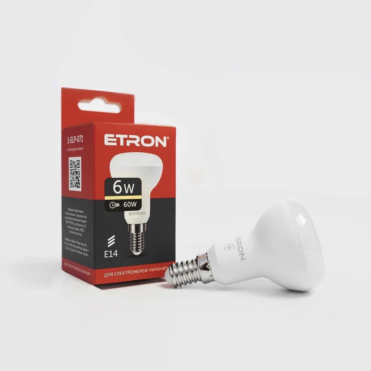 Лампа LED ETRON Light 1-ELP-071 R50 6W 220V E14 3000K