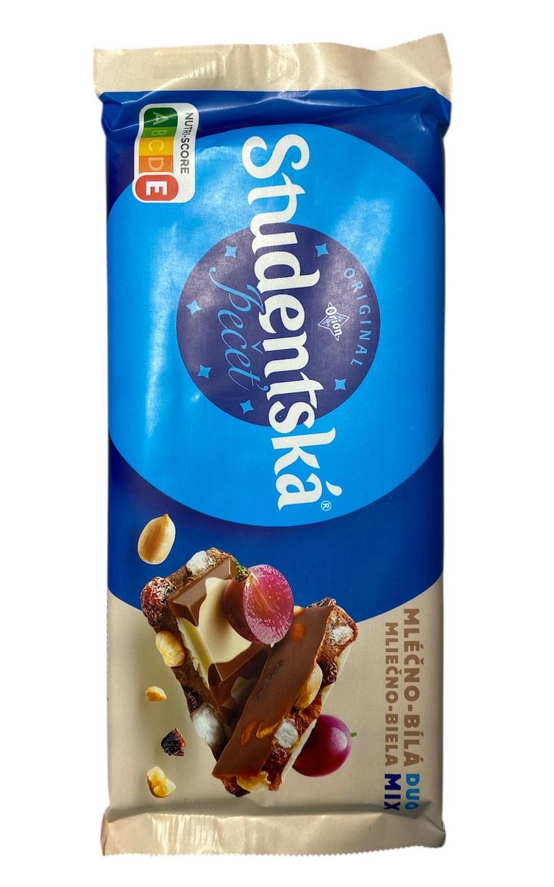 Шоколад Studentska DUO MIX Молочный и белый с изюмом, арахисом и фруктовым желе 180 г (57711)