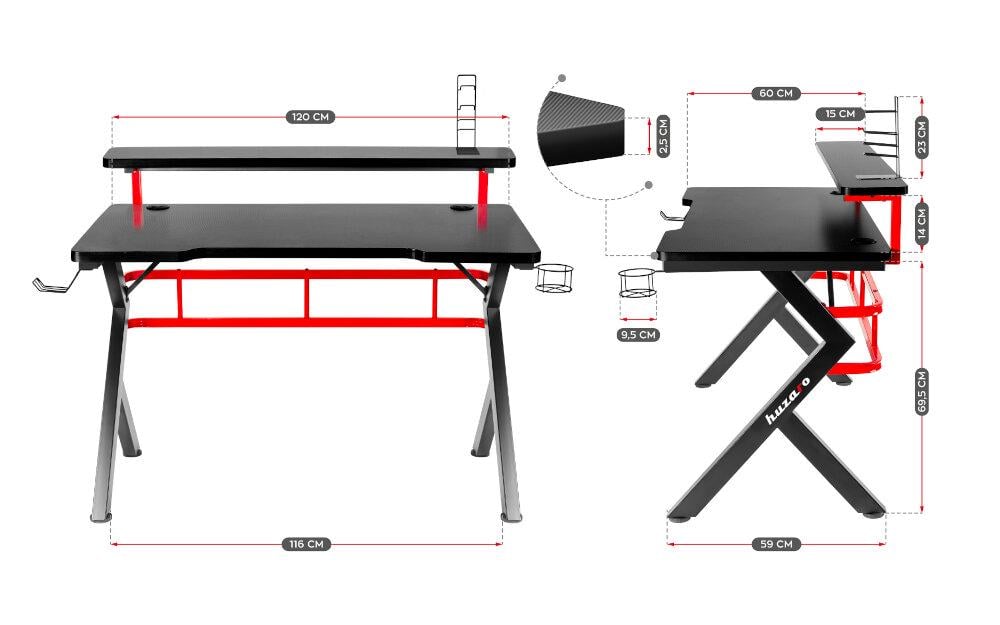 Стол геймерский Huzaro Hero 5.0 Черный/Красный - фото 2 Стол геймерский Huzaro Hero 5.0 Черный/Красный - фото 2