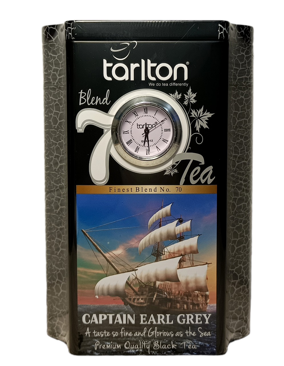 Чай Tarlton Blend Captain Earl Grey черный цейлонский листовой FBOP с бергамотом в металлической банке с часами 200 г (58856)