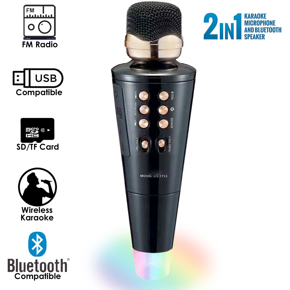 Беспроводной караоке микрофон WSTER WS2711 Bluetooth FM-радио/microSD/USB Черный - фото 4