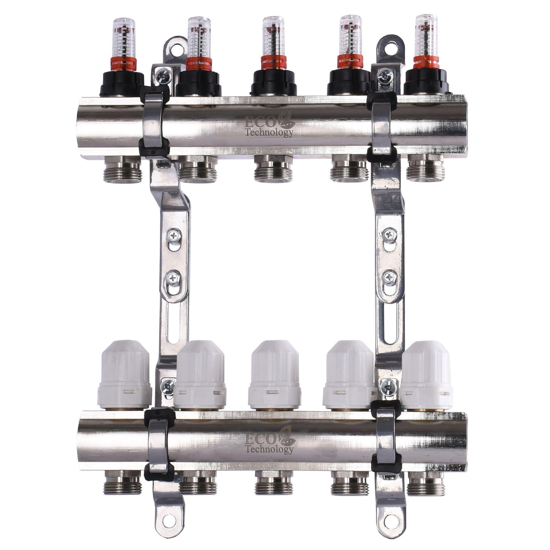 Колектор із витратомірами регуляторами та кріпленням Eco 001D 1"x5 (000009828)