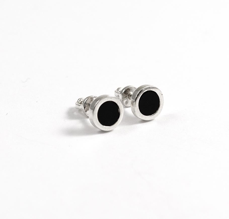 Пусеты Maxi Silver 9515 круг с ониксом (89515)