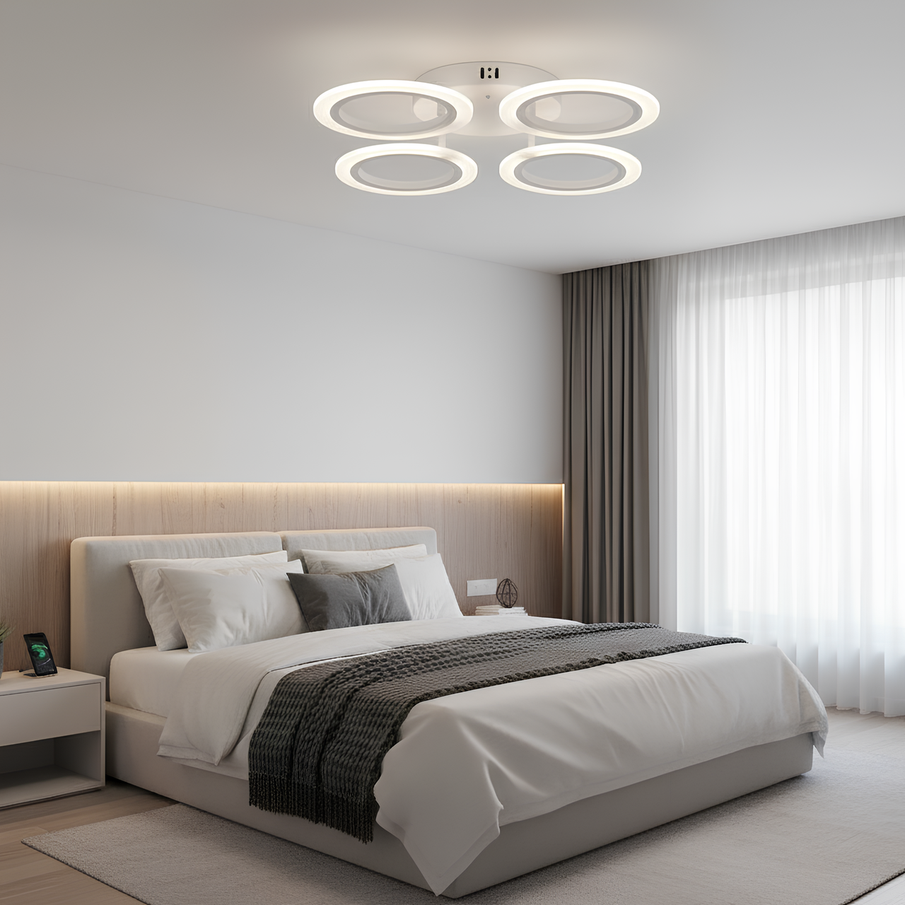 Люстра светодиодная Valeso 56W с четырьмя рассеивателями из акрила 3000-6500K Белый (G 2716/4 WT) - фото 4 Люстра светодиодная Valeso 56W с четырьмя рассеивателями из акрила 3000-6500K Белый (G 2716/4 WT) - фото 4