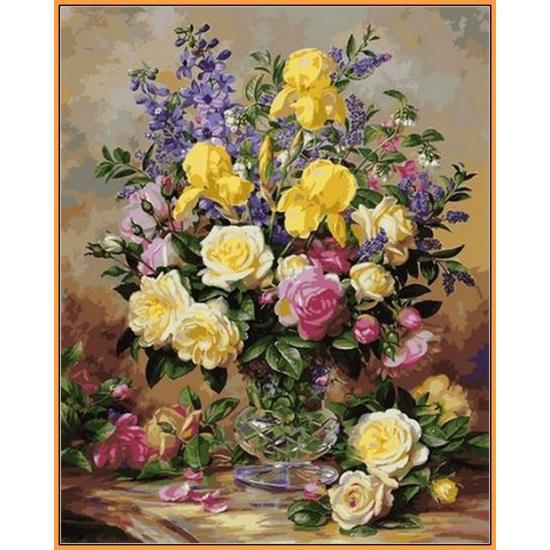 Картина по номерам Babylon Желтые ирисы и розы 40x50 см (NB1051)