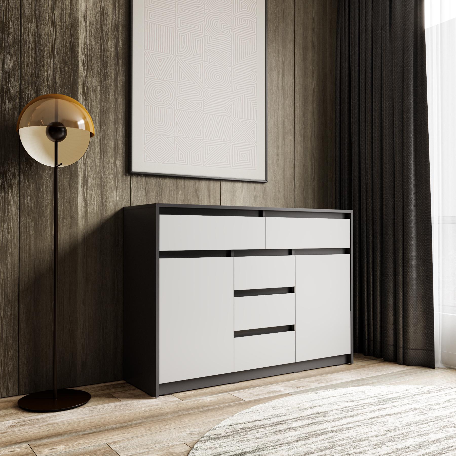 Комод Т-227 с ящиками и полочками 1271х400х910 мм Антрацитовый/Белый (Т-227) Комод Т-227 с ящиками и полочками 1271х400х910 мм Антрацитовый/Белый (Т-227)