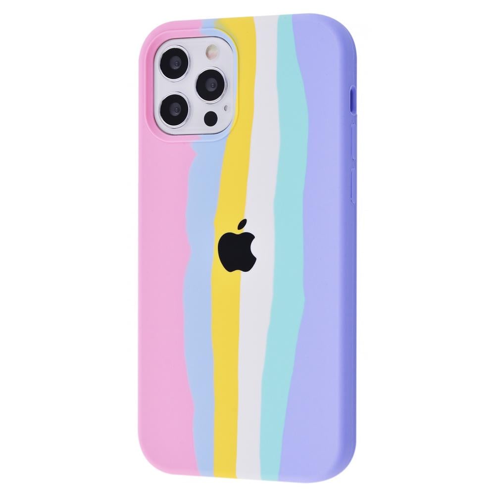 Чехол с мягкой подкладкой PRC Rainbow Silicone Case iPhone 12/12 Pro pink/purple Розовый Фиолетовый