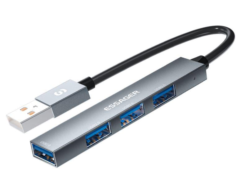 USB-хаб Essager EHBA04-FY0G-P Splitter USB-A Сірий (13687708)