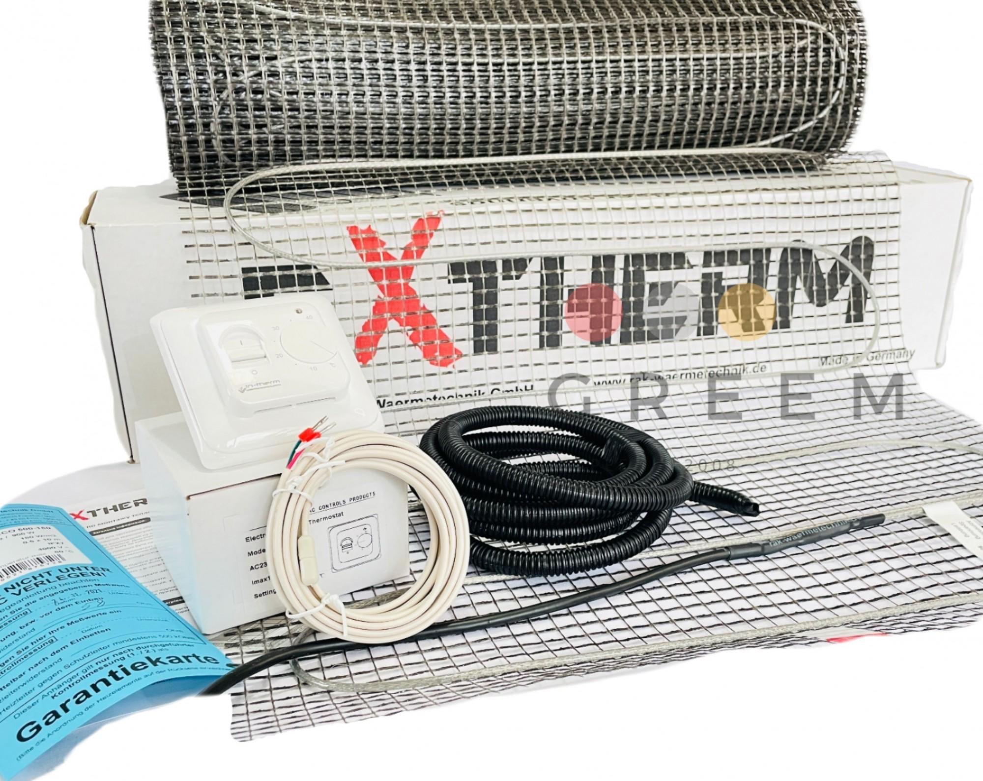 Греющий мат теплого пола Extherm 180 Вт/м2 2,0 м²+механический термостат