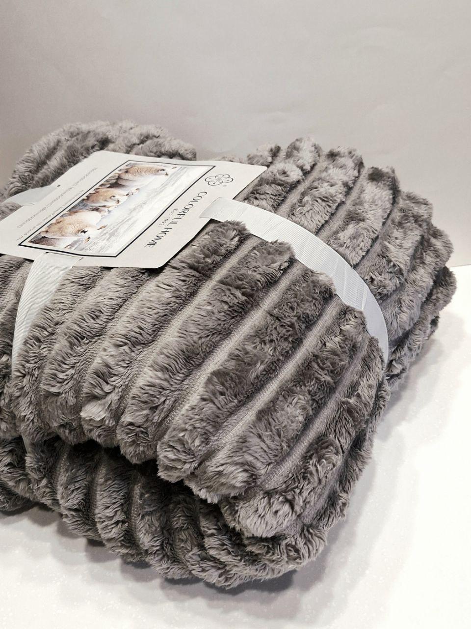 Плед на овчине Шарпей Королевская полоска 200x220 см Темно-серый (1451) - фото 2