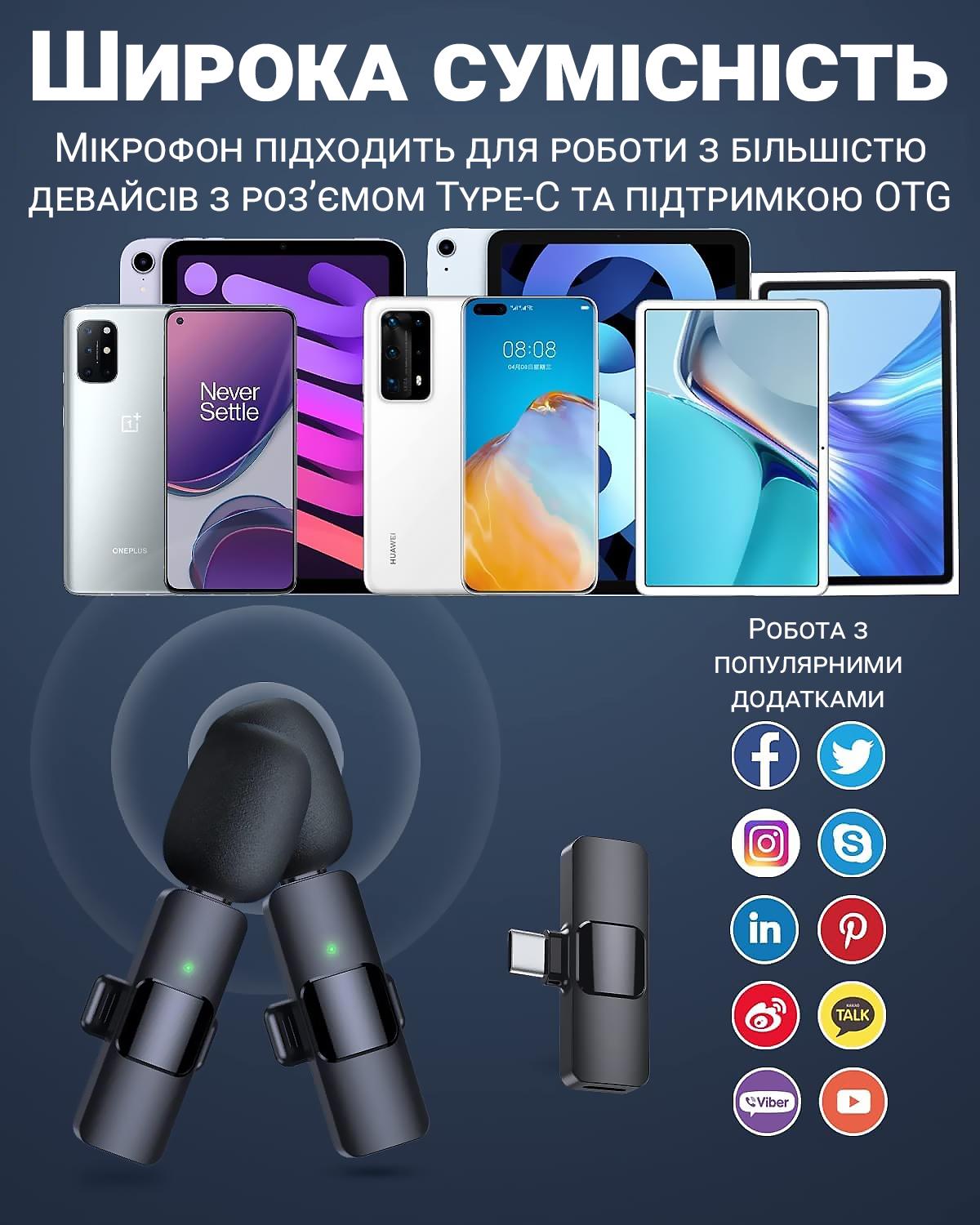 Микрофон двойной петличный беспроводной с Type-C Savetek P27-2 для смартфона/ноутбука/планшета 2,4 ГГц - фото 15