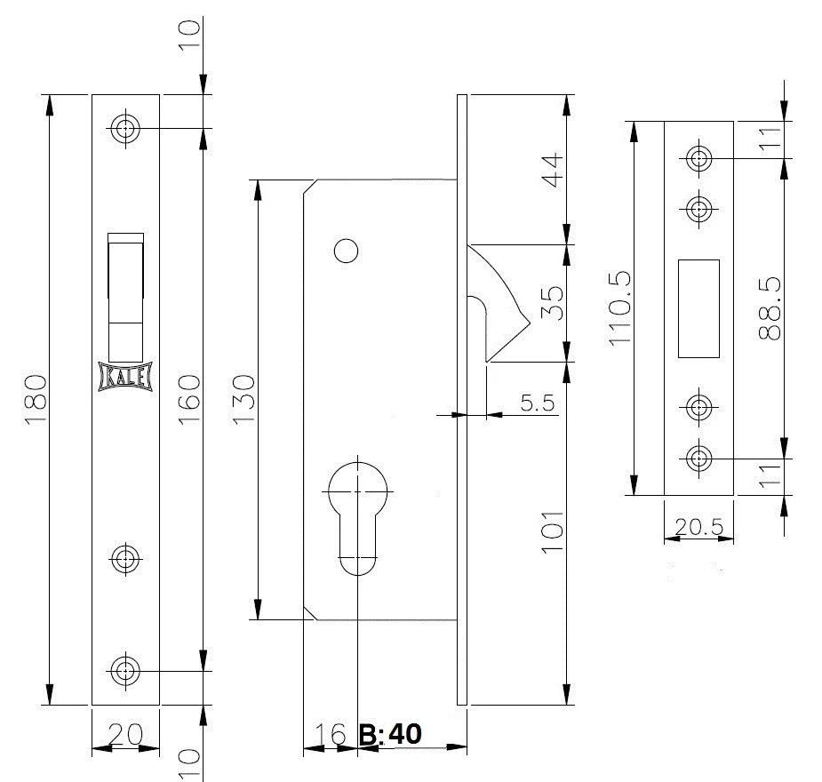 Замок врезной Kale 201 20 мм под цилиндр (40131) - фото 2