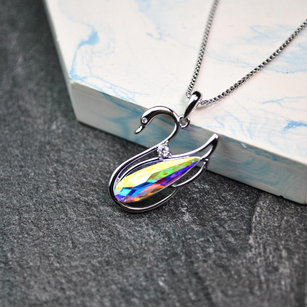 Кулон Swarovski лебедь на цепочке медицинская сталь родий (x212-1)