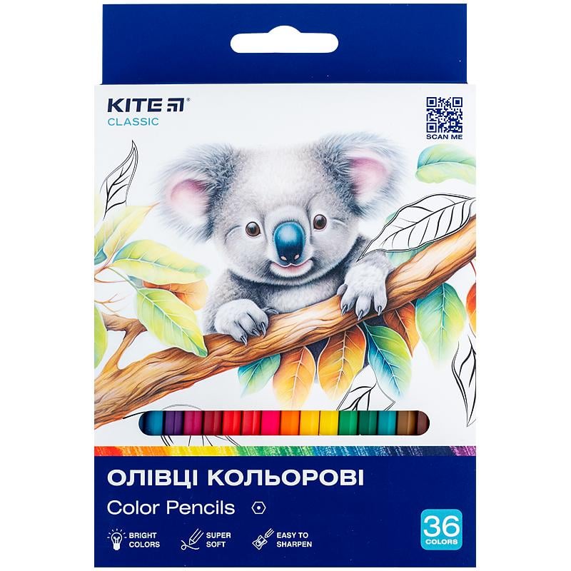 Карандаши цветные шестигранные Kite Classic K-057 36 цветов (135103)