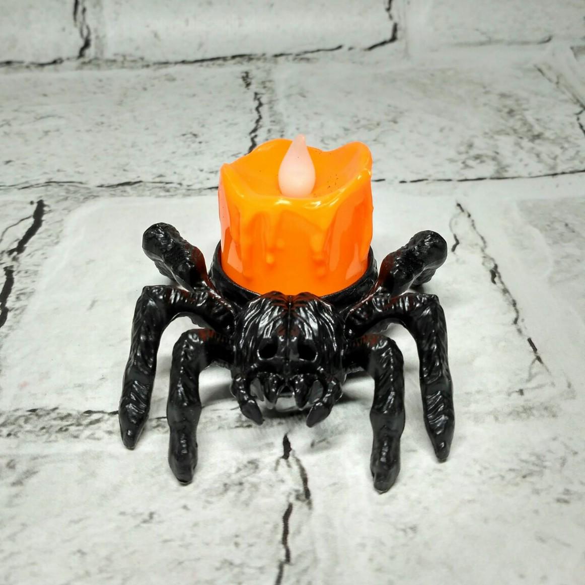 Свеча электронная LED Паук Хэллоуин 4х8 см Оранжевый с черным (9243-020)