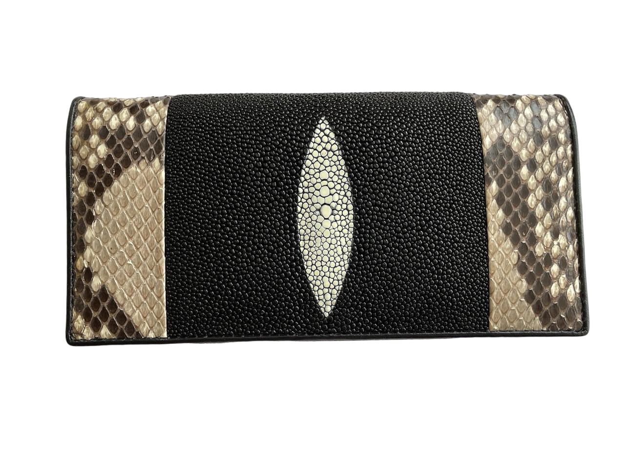 Гаманець жіночий зі шкіри ската та пітона Чорний (stw29_5)
