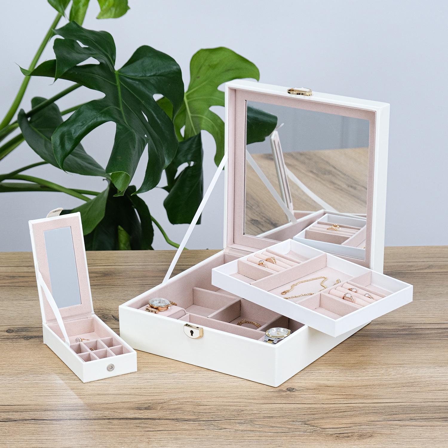 Шкатулка для украшений Гранд Презент с зеркалом и дорожный 25,5х25,5х8,5 см Белый (JZ-009-2)