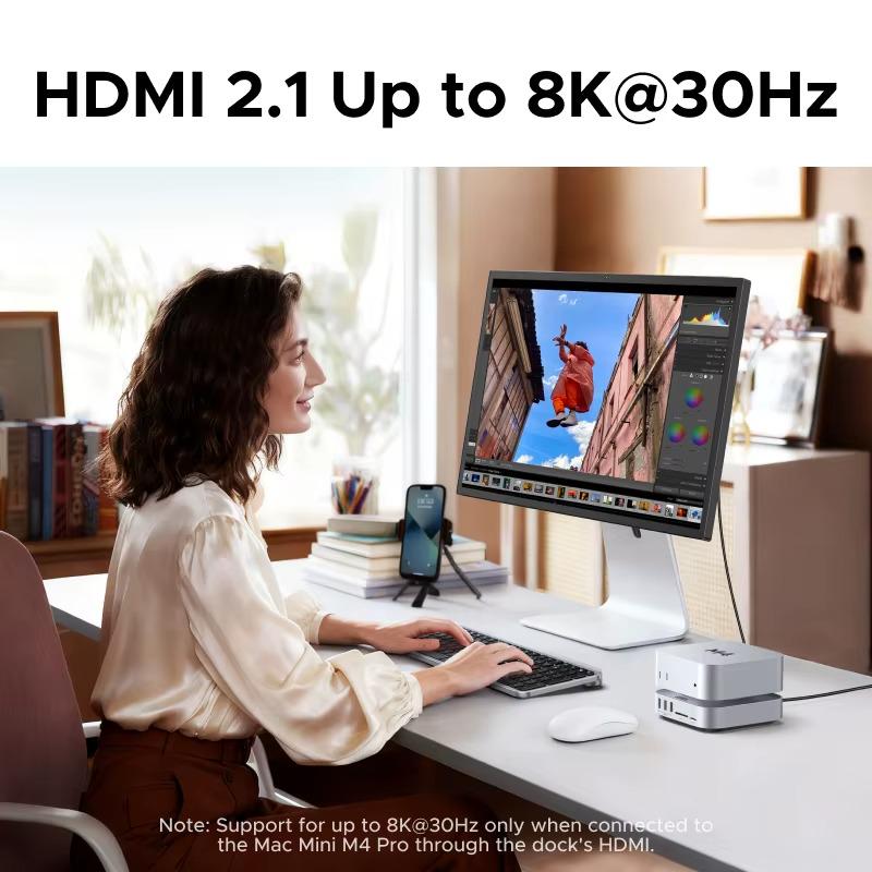 Док-станция UGREEN CM887 для Mac Mini M4/M4 Pro два порта Type-C на M.2 NVMe SSD 40 Gbps HDMI 8K Pro Grey (95503A) - фото 7