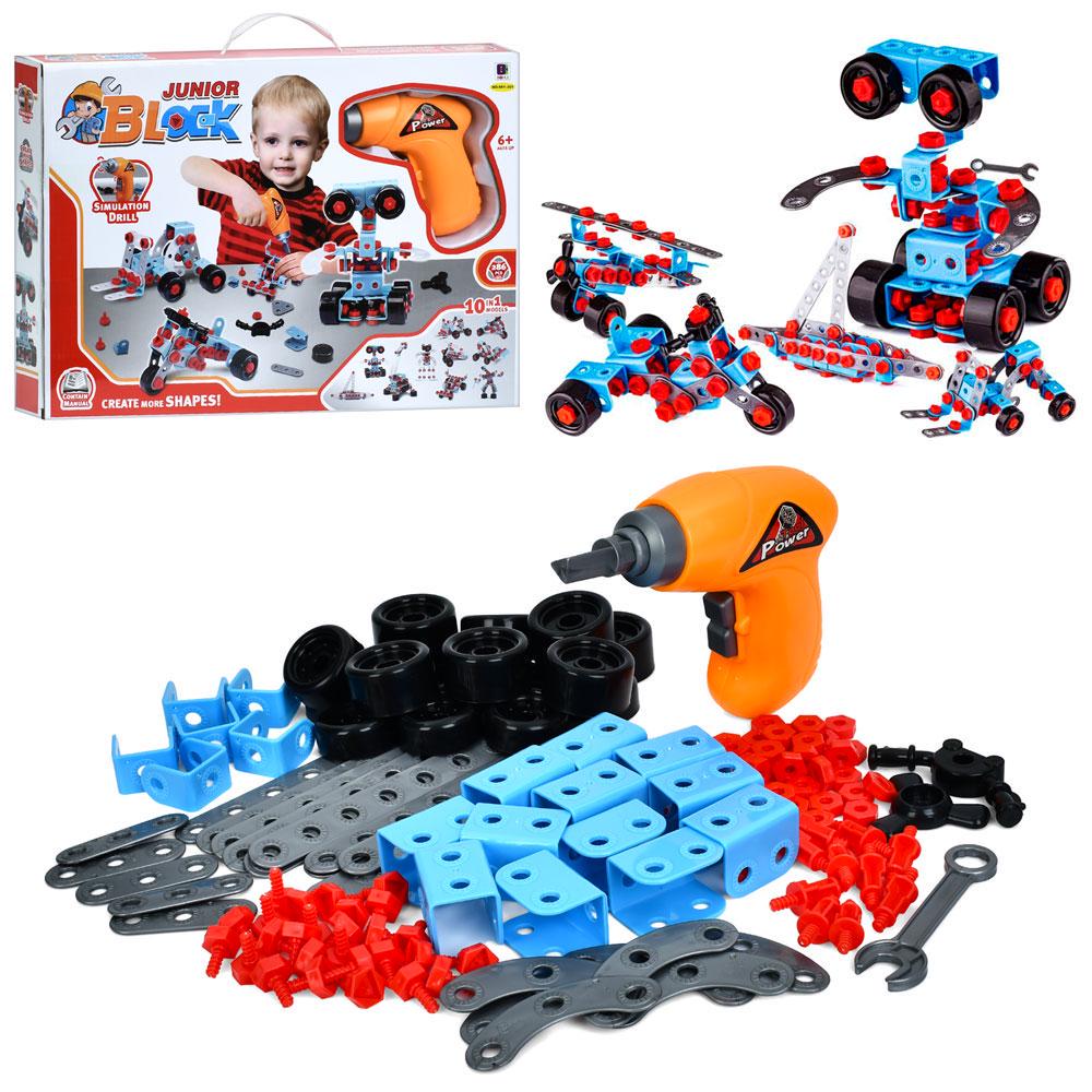 Конструктор на шурупах транспорт/робот 10в1 шурупокрут з рухливою насадкою 286 деталей (661-301)