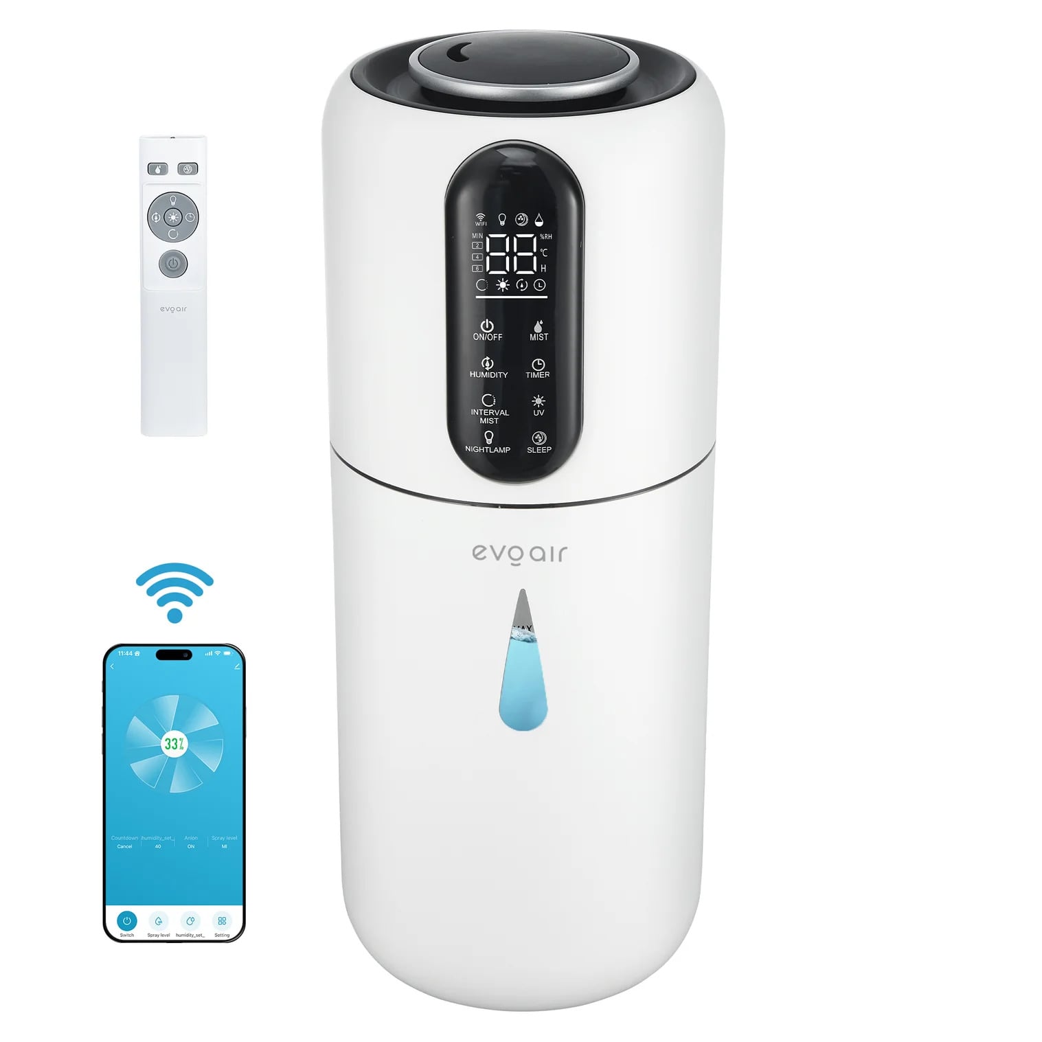 Увлажнитель воздуха разумный Evoair STEAMIX3800/Wi-Fi 300 мл/ч датчик влажности/автоматический режим/УФ 3,8 л (f919c9a0)