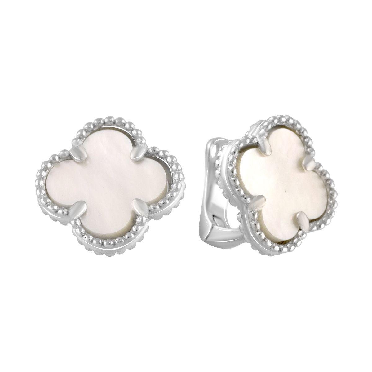 Сережки срібні з натуральним перламутром у формі чотирилисника Сережки срібні з натуральним перламутром у формі чотирилисника