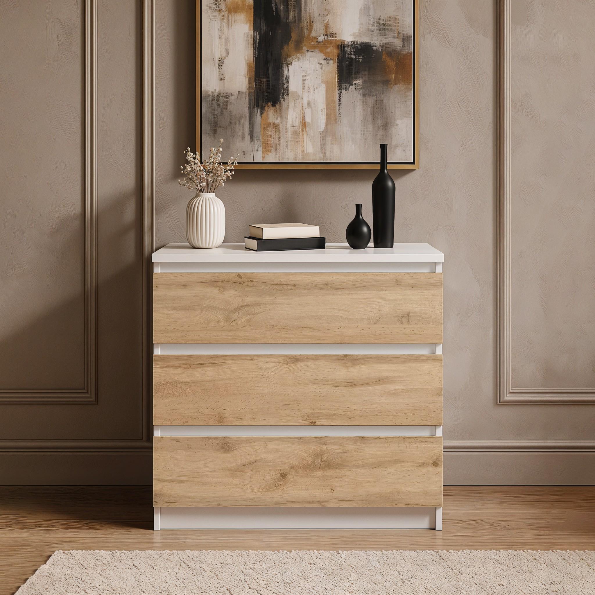 Комод на 3 шухляди без ручок FT-214 800х400х755 мм Білий/Дуб Аппалачі - фото 1 Комод на 3 шухляди без ручок FT-214 800х400х755 мм Білий/Дуб Аппалачі - фото 1