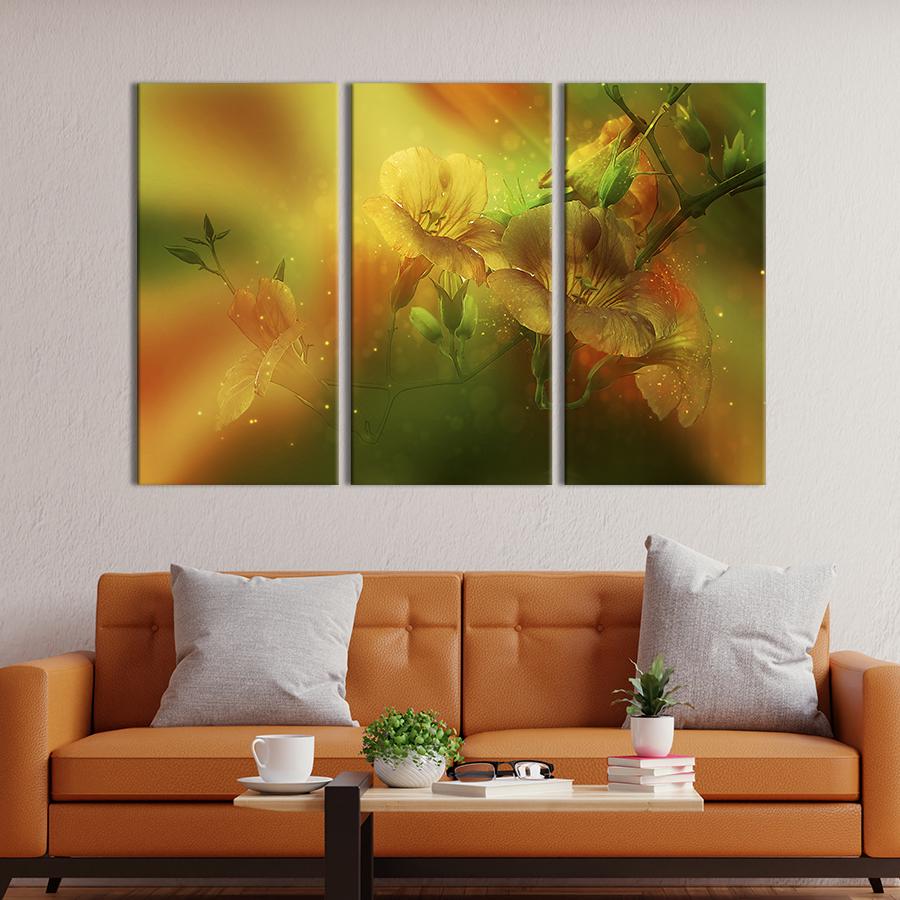 Картина на холсте триптих Красивые цветы в лучах света 156x100 см (803-31)