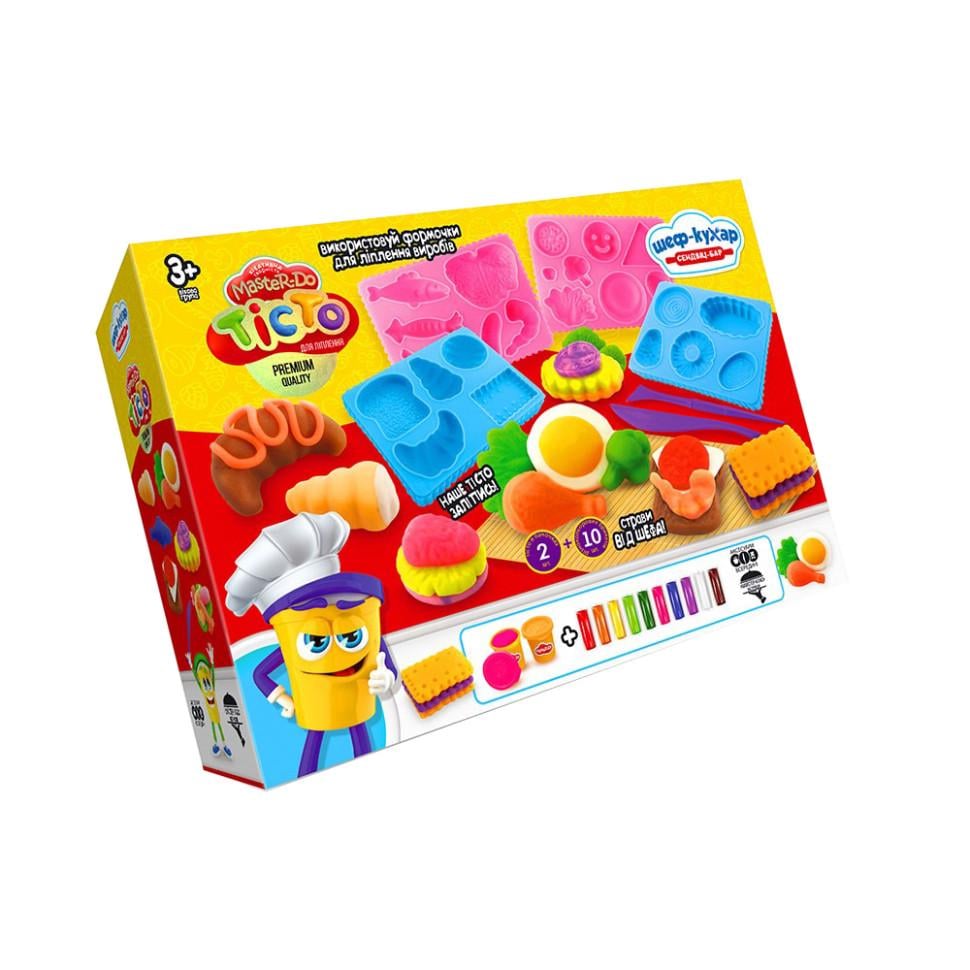 Творчість Danko Toys Тісто для ліплення Шеф-кухар з формами Сендвіч-бар від 3 років 26,4х7,2х19 см Різнокольоровий (PZ-340-P-199)