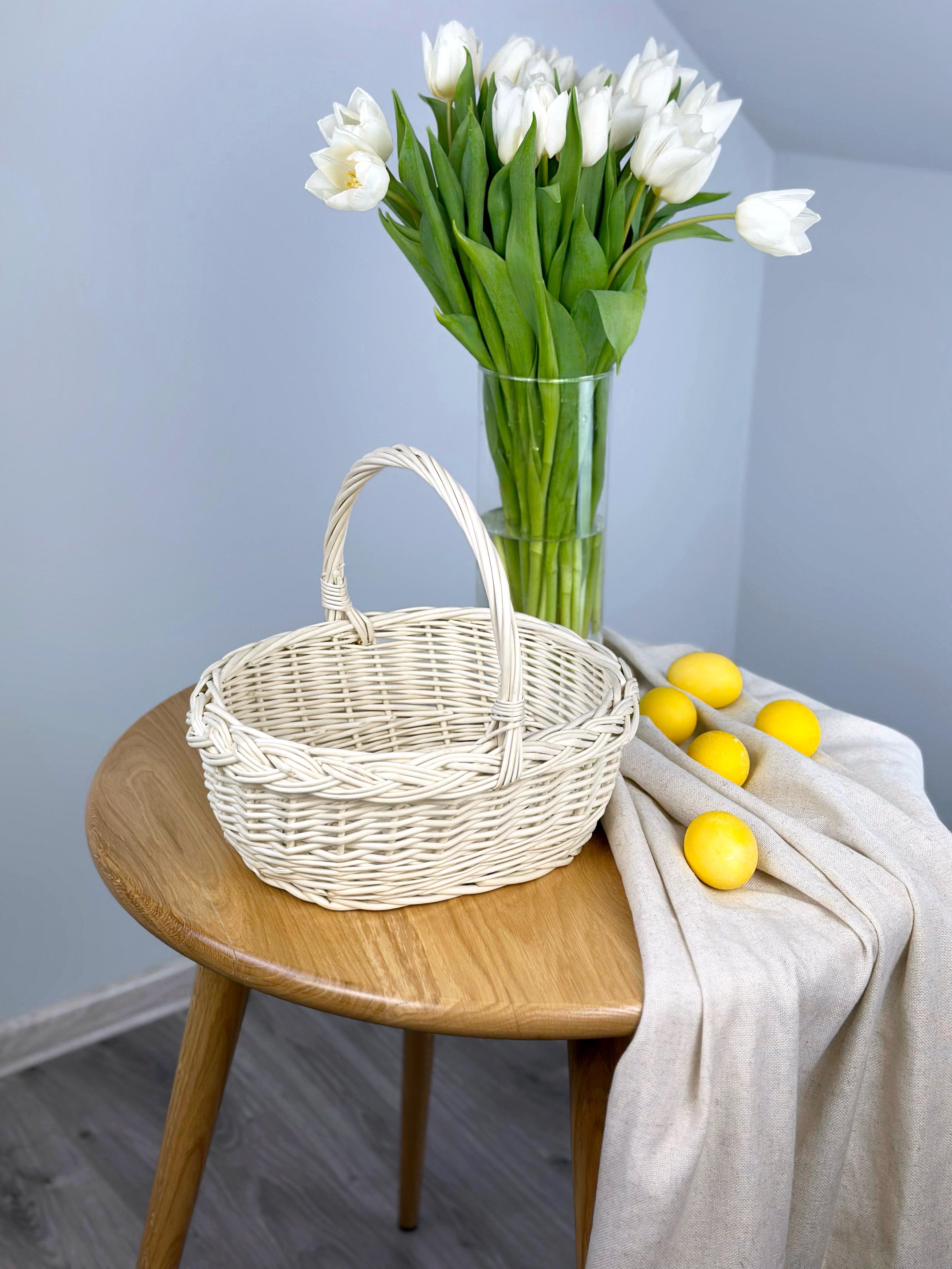 Комплект Пасхальний кошик Буковина маленька з лляним рушником 45х30 см/Рандеву та свічкою з вощини (4003-5)