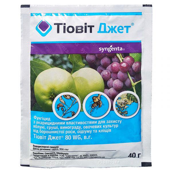 Фунгіцид Тіовіт Джет Syngenta для огірків/винограду/яблуні/груші 40 г Фунгіцид Тіовіт Джет Syngenta для огірків/винограду/яблуні/груші 40 г
