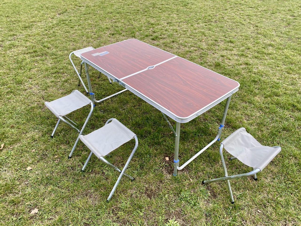 Стіл розкладний посилений Fishing ROI Comfort Tour для пікніка риболовлі з 4 стільцями Коричневий (HY-022-1) - фото 2 Стіл розкладний посилений Fishing ROI Comfort Tour для пікніка риболовлі з 4 стільцями Коричневий (HY-022-1) - фото 2