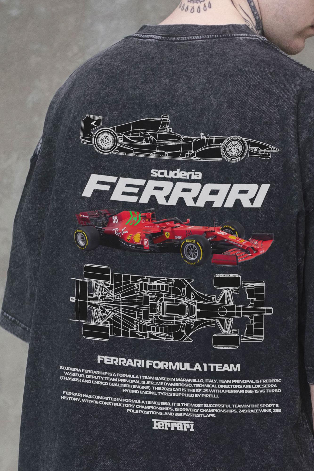 Футболка виварена Without Washed Оверсайз з принтом Ferrari S/M Black (S/M 8056142 8056143) - фото 2