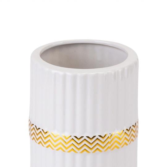 Ваза керамическая с золотой отделкой 22 см Белый (80001) - фото 4