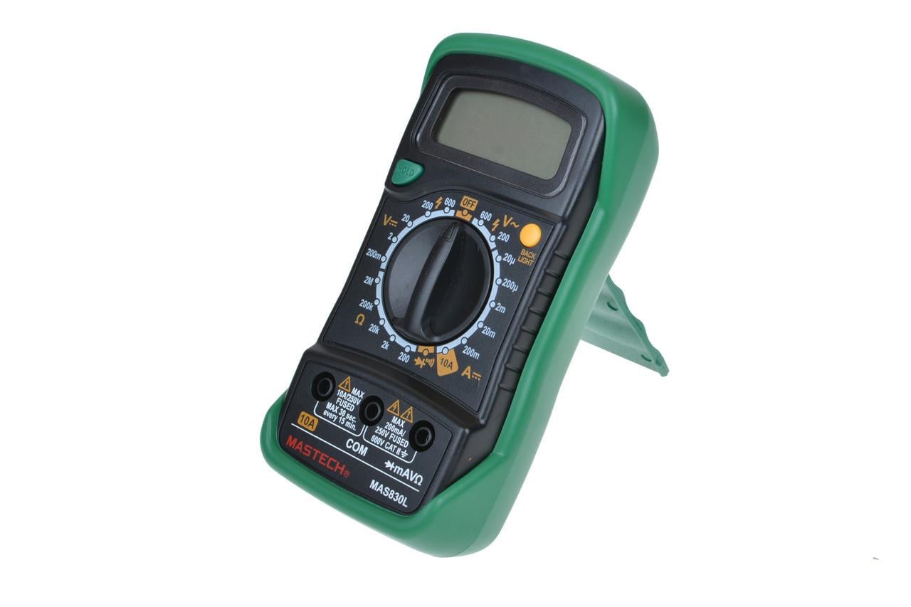 Мультиметр цифровой с подсветкой и удержанием данных Mastech MAS830L универсальный компактный Черно-зеленый (168-31-3151-17)