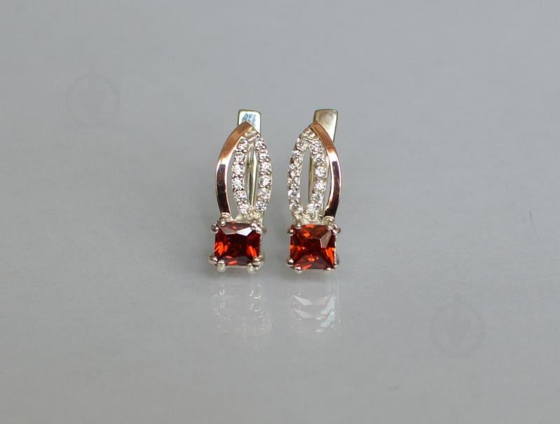 Серебряные серьги Sil с золотыми вставками 136s-9 Красный (Sil-1243)