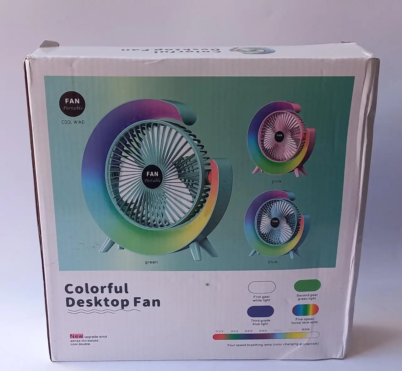 Вентилятор настільний акумуляторний з LED підсвіткою USB 3 швидкості 24x24 см Блакитний - фото 10