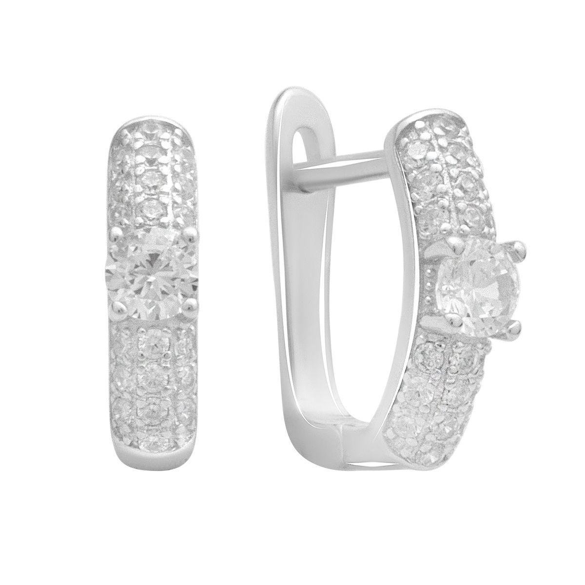 Сережки срібні LoveR із круглою вставкою фіаніту та доріжкою дрібних фіанітів