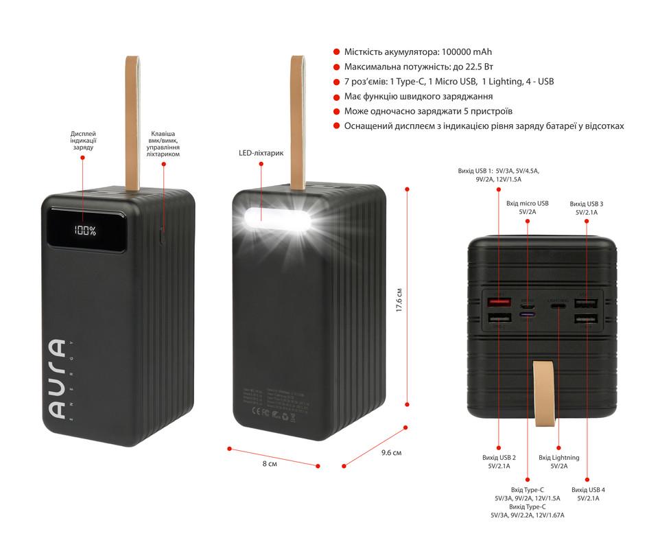 Повербанк Aura NRG-P100 100000 mAh 22,5W Black (PBANRG-P100B) - фото 2