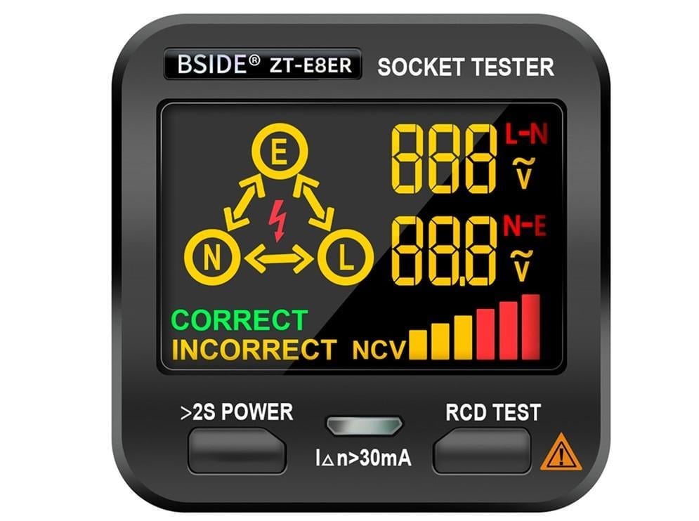 Тестер розеток цифровий BSIDE ZT-E8ER з функцією безконтактного індикатора напруги NCV