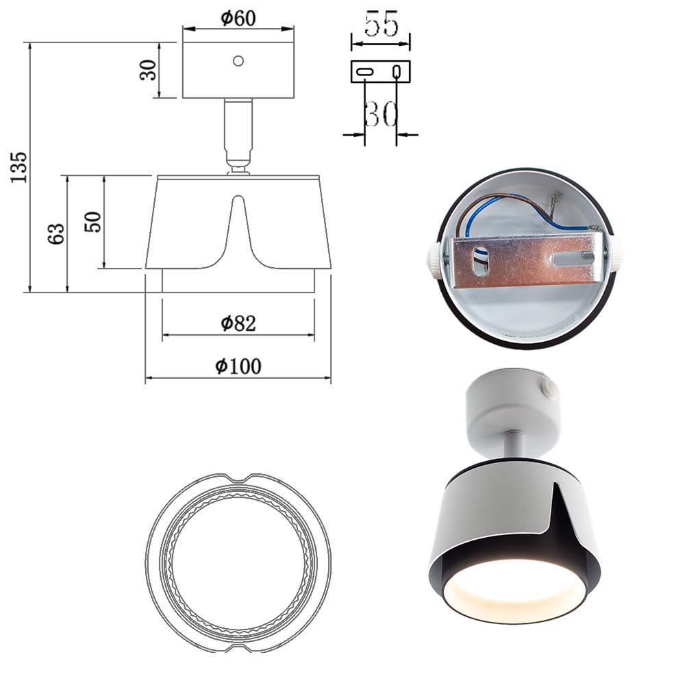 Світильник точковий ESLLSE TELA R DL GX53 100x135 мм Біло-чорний (10530) - фото 4 Світильник точковий ESLLSE TELA R DL GX53 100x135 мм Біло-чорний (10530) - фото 4