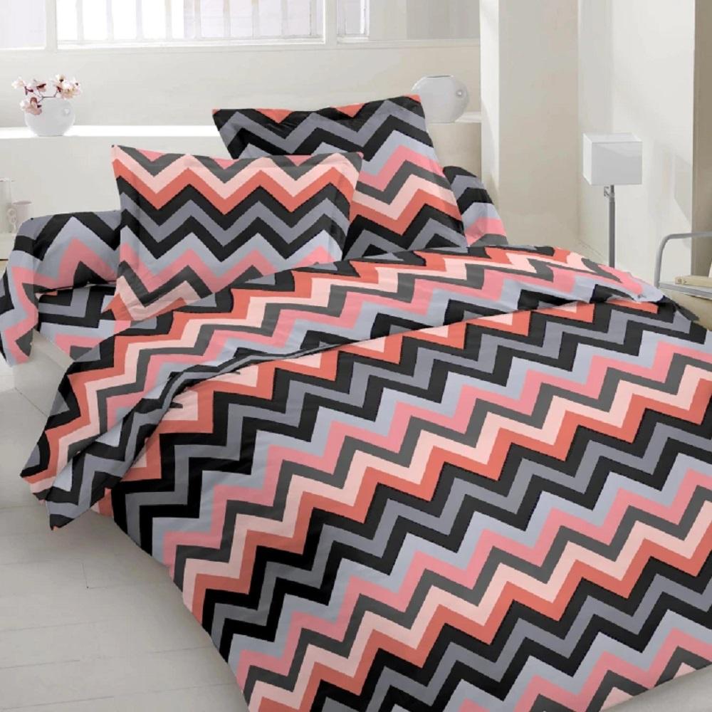 Комплект постельного белья евро Zastelli Zigzag бязь 200х220 см Розово-серый (21398)