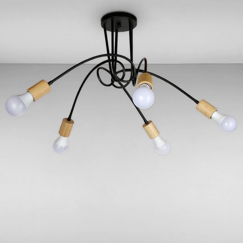 Люстра потолочная деревянная Light House LS-16266-5 BK на пять ламп Черный / Бежевый