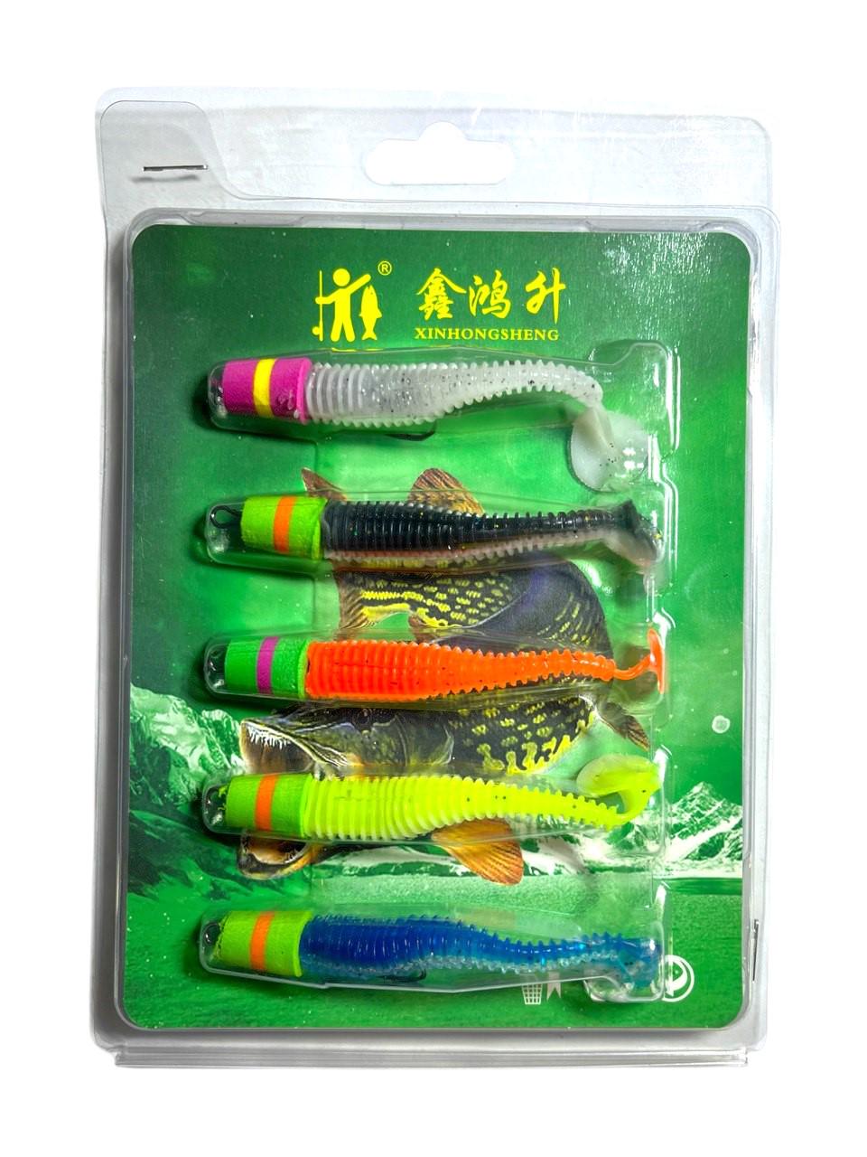 Набір силіконових приманок з подвійним гачком для лову хижої риби 5шт.(1884555550)