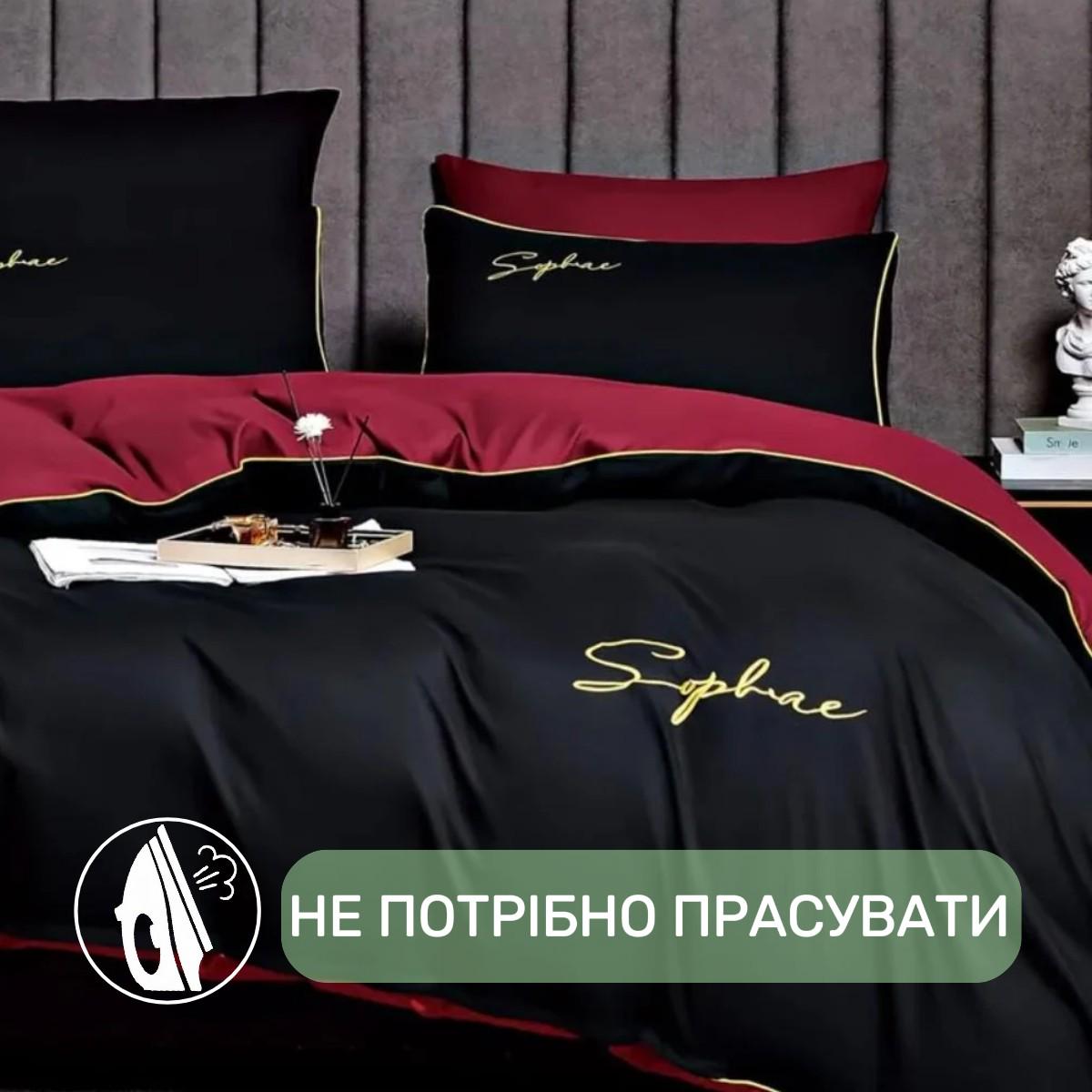 Комплект постельного белья Koloco Sophae сатин двуспальное Черный с красным (42548) - фото 2