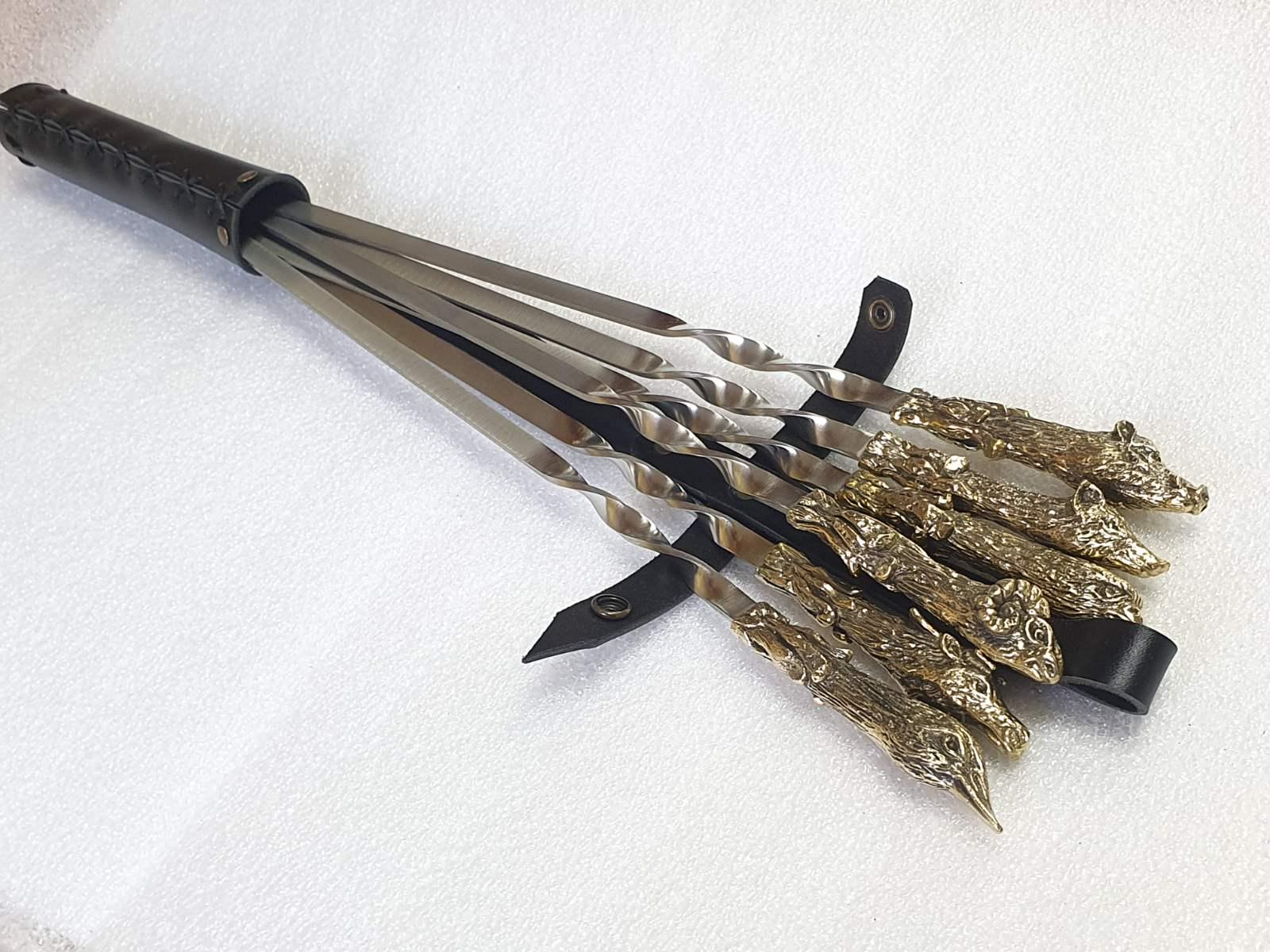 Набор шампуров ручной работы Охотничий трофей в кожаном колчане 60 см 6 шт. Бронзовый (470015)