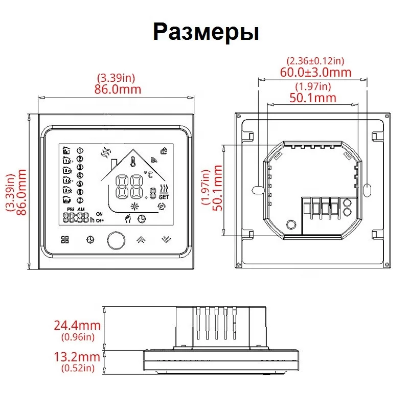 Терморегулятор для теплої підлоги In-Therm PWT-002 Wi-Fi White сенсорний програмований (14536381) - фото 7