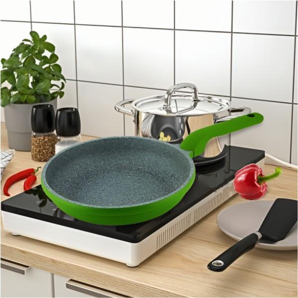 Сковорода антипригарная с сэндвич-дном и силиконовой ручкой 28 см Зеленый (2826-CB зел) - фото 2 Сковорода антипригарная с сэндвич-дном и силиконовой ручкой 28 см Зеленый (2826-CB зел) - фото 2