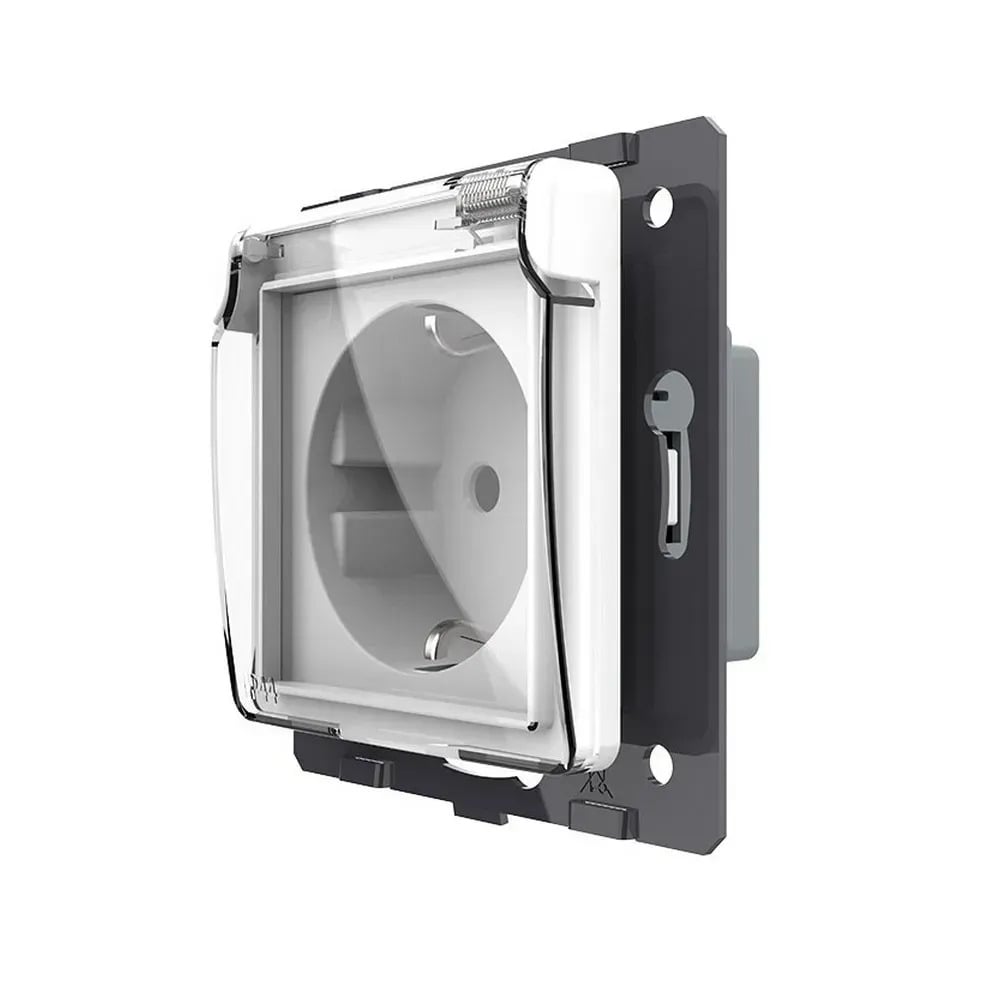 Розетка настенная LIVOLO с крышкой IP44 с заземлением/шторками дизайнерская 250В 16А Белый (VL-FCTC16A/XW001-2WP)