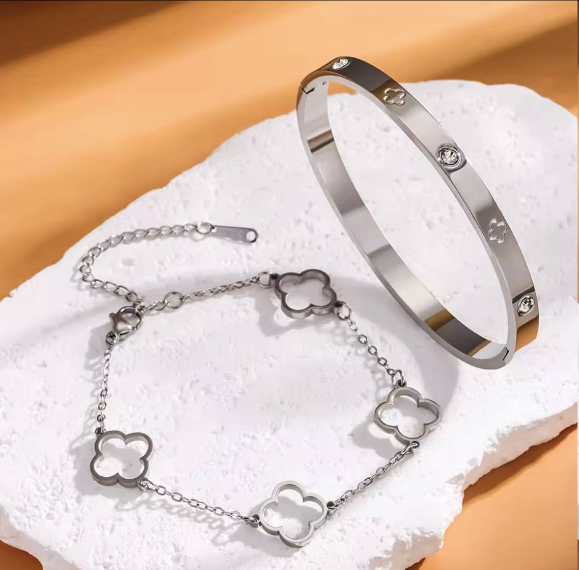 Набор браслетов GONCHAR&CO с камешками ювелирный сплав 2 шт. Серебряный (51-006)